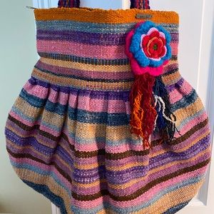 Multi striped wool woven bag.